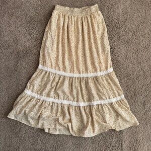 Bohme Yellow and White Floral Print Tiered Maxi Skirt